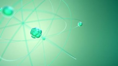 Camdan yavaş dönen atomun yeşil animasyonu, kusursuz döngünün animasyonu 
