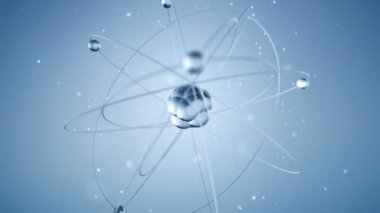 Camdan yavaş dönen atomun mavi animasyonu, kusursuz döngünün animasyonu 