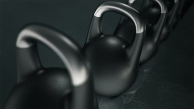 Koyu yeşil arka planda kettlebell animasyonu, spor ve spor konsepti. Kusursuz döngünün animasyonu