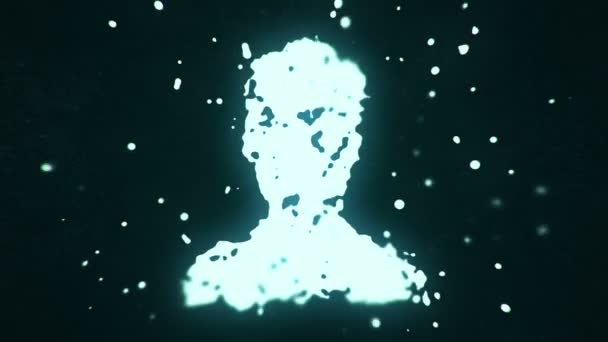 Fluido Voador Partículas Líquidas Formam Símbolo Pessoa Fundo Escuro Animação — Vídeo de Stock
