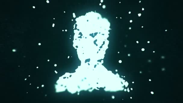 Flying Fluid Liquid Particles Form Person Symbol Dark Background Animation — Stock Video