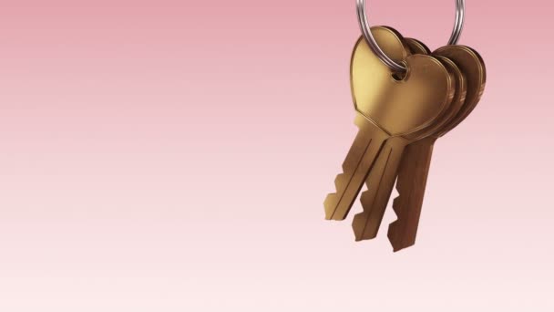 Animation Metallic Ring Golden Keys New Home Pink Background Animation — Stock Video