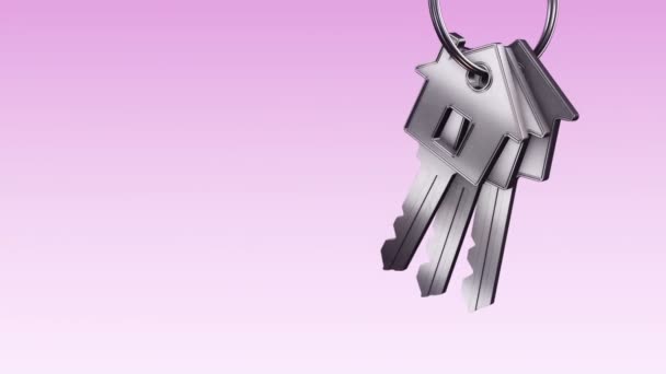Анимация Металлического Кольца Серебряными Ключами Нового Дома Фиолетовом Фоне Анимация — стоковое видео