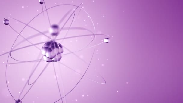 Violette Animation Des Sich Langsam Drehenden Atoms Aus Glas Animation — Stockvideo