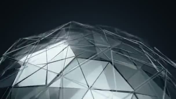 Fond abstrait avec animation vert foncé de sphère de verre rotative avec surface polygonale lisse, Animation de boucle sans couture .