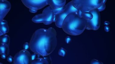 Siyah arkaplanda yükselen mavi sıvı boya baloncukları ile soyut arkaplan, pürüzsüz döngü animasyonu