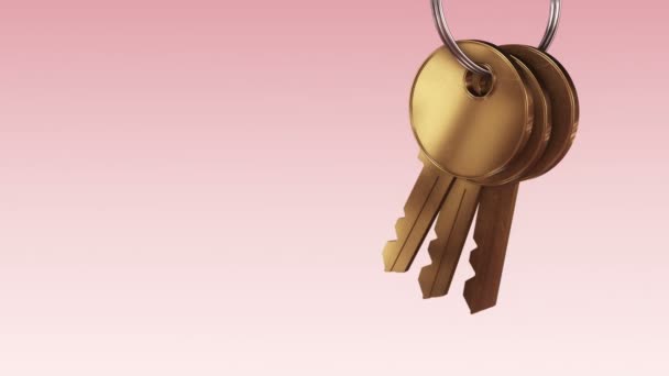 Animation Metallic Ring Golden Keys New Home Pink Background Animation — Stock Video