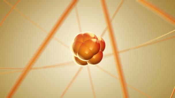 Pomarańczowa Animacja Wolnoobrotowego Atomu Szkła Animacja Pętli Bez Szwu — Wideo stockowe