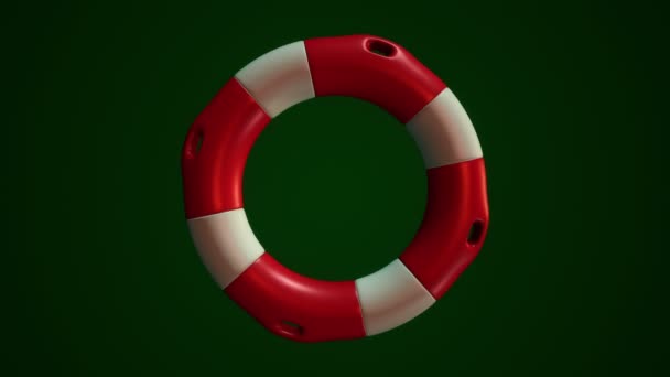 Animation Slow Rotation White Red Lifebuoy Ring Green Background Animation — Stock Video