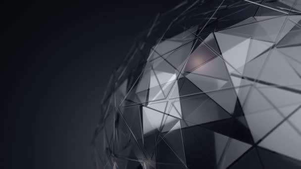 Абстрактний Фон Темно Сірою Анімацією Обертової Скляної Сфери Гладкою Багатокутною — стокове відео