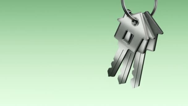 Animation Metallic Ring Silver Keys New Home Green Background Animation — стоковое видео