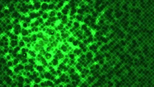 surface abstraite avec des cellules de mosaïque vibrantes vert brillant de molécules sur fond noir, Fond de biologie et de microbiologie, Animation de boucle transparente  