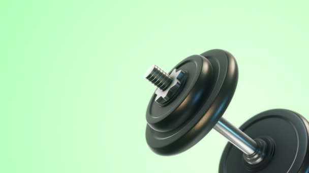 Animatie Van Roterende Halter Groene Achtergrond Concept Van Fitness Atletiek — Stockvideo