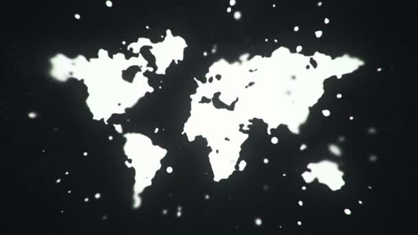 Flygande Vätska Och Flytande Partiklar Bildar Jord Karta Symbol Mörk — Stockvideo