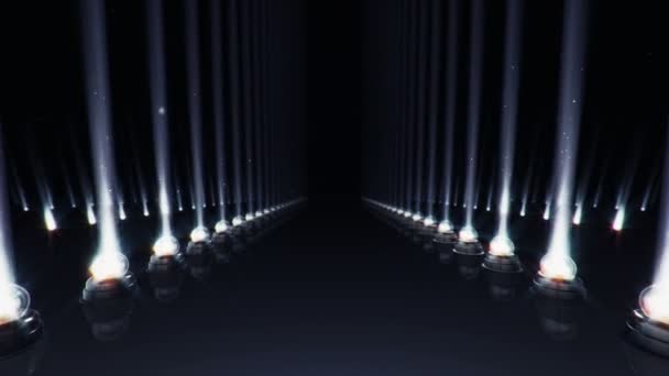 Abstraktní Animace Pomalého Pohybu Lesklé Podlaze Mezi Žárovkami Pro Projektory — Stock video