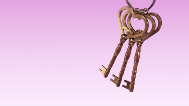 Animation Metallic Ring Golden Keys New Home Purple Background Animation — Stock Video