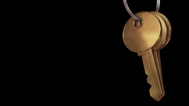 Анимация Металлического Кольца Золотыми Ключами Нового Дома Черном Фоне Анимация — стоковое видео