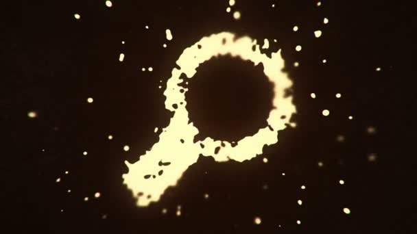 Летающая Жидкость Жидкие Частицы Образуют Символ Увеличительного Стекла Темном Фоне — стоковое видео