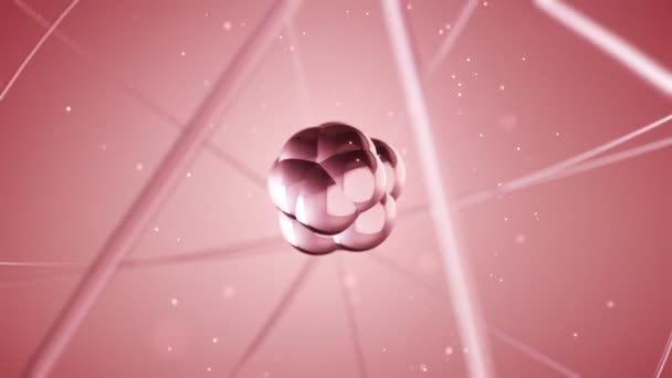 animation rouge de l'atome de rotation lente à partir du verre, Animation de boucle sans couture  