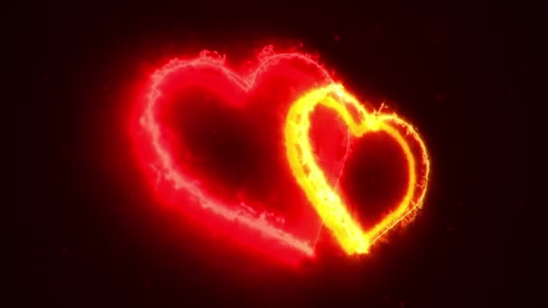 Animation of fire flowing from heart symbols . Animation of seamless loop
