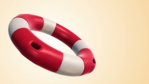 Анимация Медленного Вращения Белого Красного Кольца Lifebuoy Желтом Фоне Анимация — стоковое видео