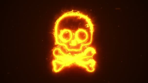 Animation Inflaming Skull Symbol Dark Background Seamless Loop — Stock Video