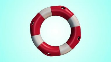 Mavi zemin üzerinde beyaz ve kırmızı yaşam şamandırası halka yavaş döngü animasyonu, pürüzsüz döngü animasyonu 