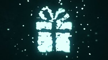 uçan sıvı ve sıvı parçacıklar koyu arkaplan üzerinde hediye sembolü oluştururlar, dikişsiz döngünün animasyonu