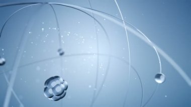 Camdan yavaş dönen atomun mavi animasyonu, kusursuz döngünün animasyonu 