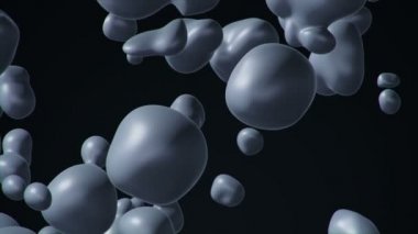 Siyah arkaplanda yükselen gri sıvı boya baloncukları ile soyut arkaplan, dikişsiz döngünün animasyonu
