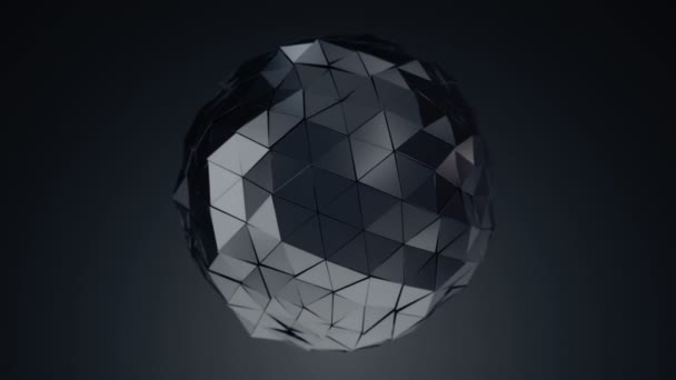 Abstract Background Black Animation Rotating Glass Sphere Smooth Polygonal Surface — Stock Video