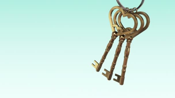 Animation Metallic Ring Golden Keys New Home Green Background Animation — Stock Video