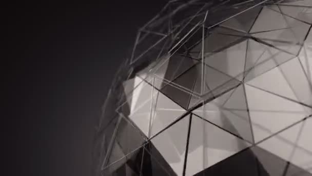 Abstract Background Dark Grey Animation Rotating Glass Sphere Smooth Polygonal — ストック動画