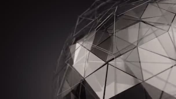 Abstract Background Dark Grey Animation Rotating Glass Sphere Smooth Polygonal — Wideo stockowe