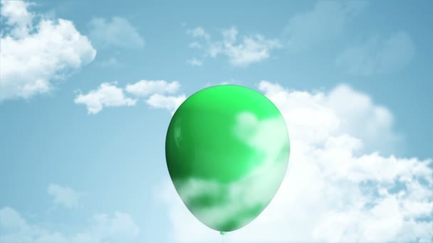 Animation Flying Green Helium Balloons Cloudy Sky Animation Seamless Loop — Stock Video