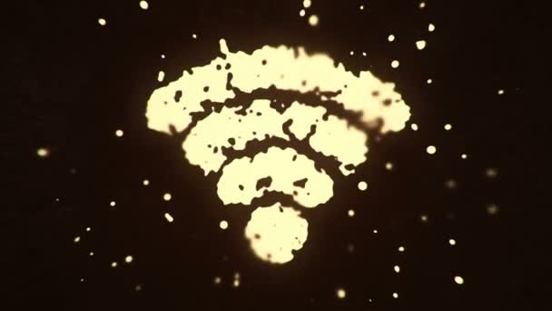 空飛ぶ流体と液体の粒子は暗い背景にWifiシンボルを形成し シームレスなループのアニメーション — ストック動画
