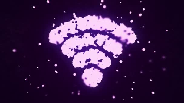 Fluido Volador Partículas Líquidas Forman Símbolo Wifi Sobre Fondo Oscuro — Vídeos de Stock
