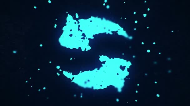 Uçan Sıvı Sıvı Parçacıklar Koyu Arkaplanda Neon Mavisi Oklar Oluştururlar — Stok video