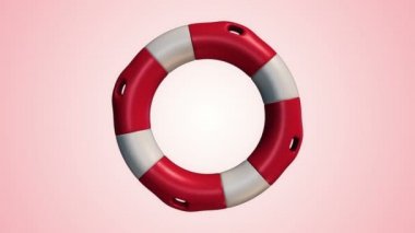 Pembe zemin üzerinde beyaz ve kırmızı yaşam şamandırası halkası, pürüzsüz döngünün animasyonu 