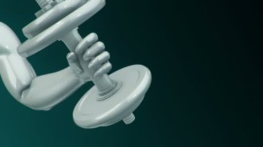 Dambıl ile beyaz erkek soyut eli kaldırma ve indirme animasyonu kaslar için egzersiz yapma, fitness ve atletizm kavramı. Kusursuz döngünün animasyonu