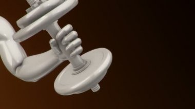 Dambıl ile beyaz erkek soyut eli kaldırma ve indirme animasyonu kaslar için egzersiz yapma, fitness ve atletizm kavramı. Kusursuz döngünün animasyonu