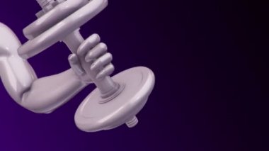 Animasyon, mor erkek soyut eli ve dambılı kaldırma ve indirme bisepsler için egzersiz yapma, fitness ve atletizm kavramı. Kusursuz döngünün animasyonu