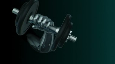 Yeşil erkek soyut elini kaldırma ve indirme animasyonu. Dambılla pazılar için egzersiz yapma, fitness ve atletizm kavramı. Kusursuz döngünün animasyonu