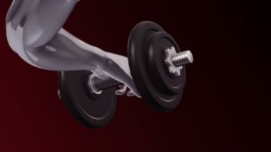 Dambıl ile gri erkek soyut elini kaldırma ve indirme animasyonu kaslar için egzersiz yapma, fitness ve atletizm kavramı. Kusursuz döngünün animasyonu