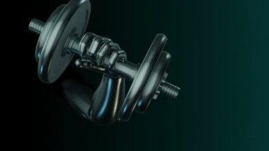 Yeşil erkek soyut elini kaldırma ve indirme animasyonu. Dambılla pazılar için egzersiz yapma, fitness ve atletizm kavramı. Kusursuz döngünün animasyonu