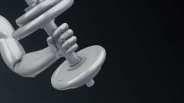 Dambıl ile beyaz erkek soyut eli kaldırma ve indirme animasyonu kaslar için egzersiz yapma, fitness ve atletizm kavramı. Kusursuz döngünün animasyonu