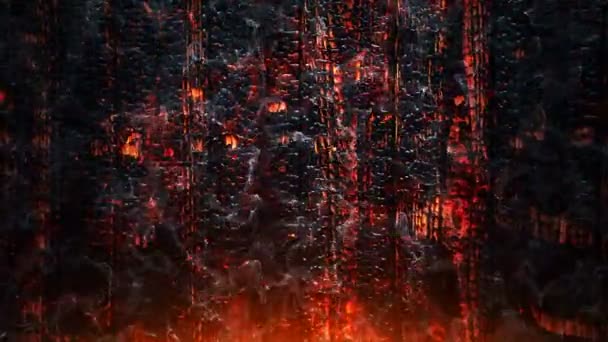 Animacja Czerwonych Świecących Iskier Płonącego Ognia Latającego Spalonym Drewnianym Tle — Wideo stockowe