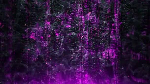 Анимация Фиолетовых Светящихся Искр Горящего Огня Летящих Фоне Обгоревших Деревянных — стоковое видео
