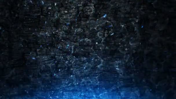燃える木の板の上を飛ぶ炎からの青い輝く火花のアニメーション シームレスなループのアニメーション — ストック動画
