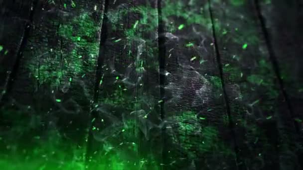 燃烧的篝火在燃烧的木板背景上燃烧所产生的绿色闪光的动画 无缝循环的动画 — 图库视频影像